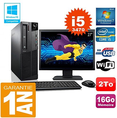 Lenovo PC M92p SFF Core I5-3470 Ram 16 GB disco 2 to WiFi W7 schermo 27" (rigenerato)