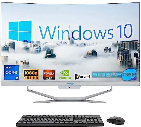 SIMPLETEK – Computer All in One 27" Curvo   Processore Intel i7 10 Gen   Scheda Video GT710 1GB   Windows 10   16GB RAM 480GB SSD   Ideale per Grafica, Gaming, Lavoro