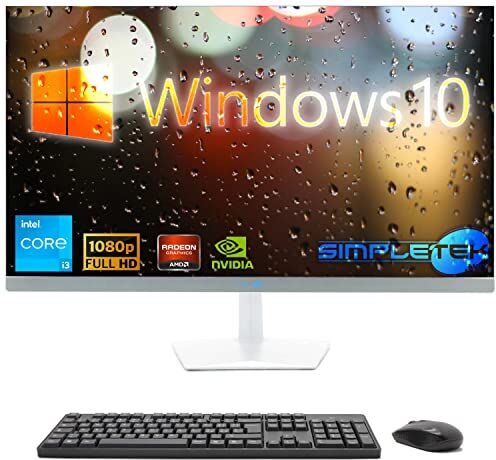 SIMPLETEK PC All in One 24" Core i3 10 Gen Scheda Video Dedicata GT710 1GB   Windows 10   8GB RAM SSD 120GB   Perfetto per Lavoro, Intrattenimento, Gaming