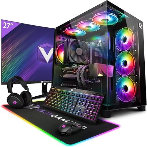 Vibox VII-44 PC Gamer 27" 165Hz Écran Pack Incurvé Intel i7 13700F Processore 5.2GHz Nvidia RTX 4070 12Go 32Go RAM 1To NVMe M.2 SSD 700W PSU Windows 11 WiFi