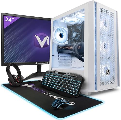 Vibox III-126 PC Gamer 24" Écran Pack 8 Core Intel i7 10700F Processore 4.8GHz Nvidia RTX 4070 Ti 12Go 32Go RAM 1To NVMe M.2 SSD 700W PSU Windows 11 WiFi