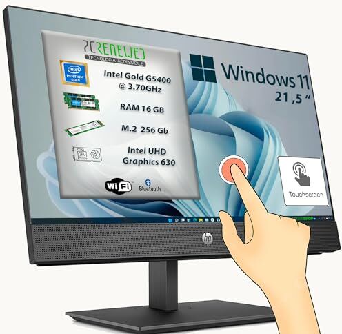 Computer Fisso Pc All In One touchscreen HP 600 g4 Display 21,5 Intel Gold G5400 16Gb SSD 256Gb M.2 Nvme WIFI BTH Windows 11 (Ricondizionato)