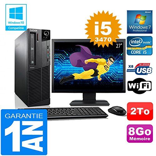 Lenovo PC M92p SFF Core I5-3470 RAM 8Go Disco 2 a Wifi W7 Schermo 27" (rigenerato)