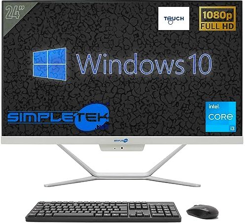 SIMPLETEK Computer All in One Touch Screen 24" FHD Core i3 16GB RAM SSD 480GB Windows 10   Webcam 2K integrata Schermo Touch HDMI, WiFi, BT