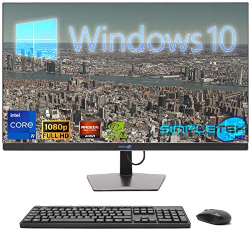 SIMPLETEK PC All in One 24" Core i9 10 Gen Scheda Video Dedicata GT710 2GB   Windows 10   16GB RAM SSD 480GB   Perfetto per Lavoro, Intrattenimento, Grafica