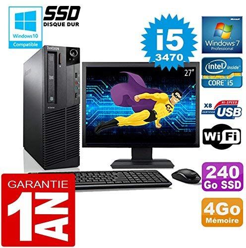 Lenovo PC M92p SFF Core I5-3470 RAM 4Go Disco 240 Go SSD Wifi W7 Schermo 27 " (Riconfezionato)