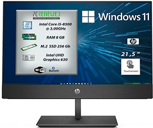 HP 600 G4 Computer Fisso Pc All In One Display 21,5 Pollici Touchscreen Core I5 8500 8Gb SSD 256Gb M.2 Nvme Casse integrate WIFI BTH Windows 11 (Ricondizionato)