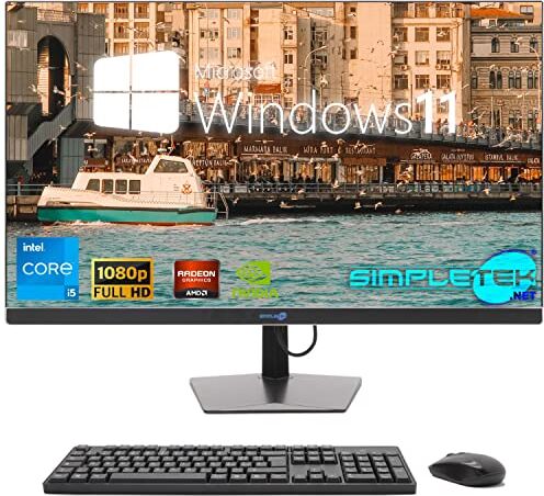 SIMPLETEK PC All in One 24" Core i5 10 Gen Scheda Video Dedicata GT710 2GB   Windows 11   16GB RAM SSD 480GB   Perfetto per Lavoro, Intrattenimento, Grafica