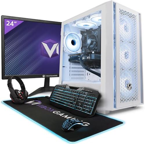 Vibox II-104 PC Gamer 24" Écran Pack Six Core Intel i5 10400F Processore 4.3GHz Nvidia RTX 3060 Ti 8Go 16Go RAM 1To NVMe M.2 SSD 600W PSU Windows 11 WiFi