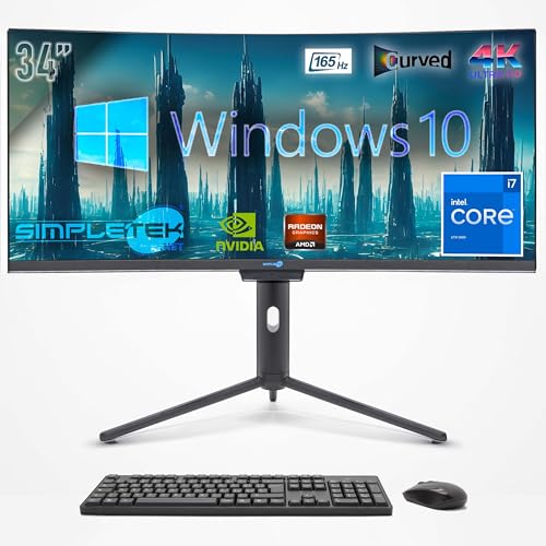 SIMPLETEK PC All in One con Schermo Curvo da 34" 4K Wide   Processore Core i7   Windows 10 Pro   32GB RAM SSD 2TB   GTX1660 6GB   Webcam 2K integrata