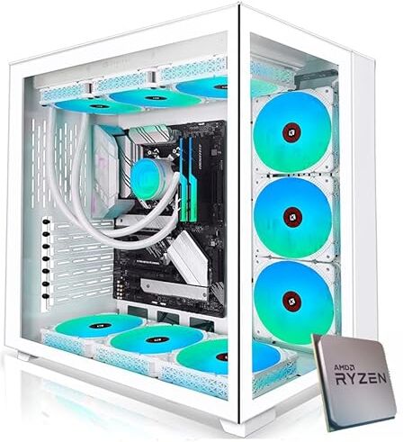 EMCA4 Computer Gaming PC AMD Ryzen 7 7700X Radeon RX 7900 XT 20GB M.2 1TB nvme Gen4 Ram 32GB DDR5 6000mhz AMD EXPO Dissipatore a Liquido 240mm White/Bianco 9ventole ARGB Windows 11 Professional