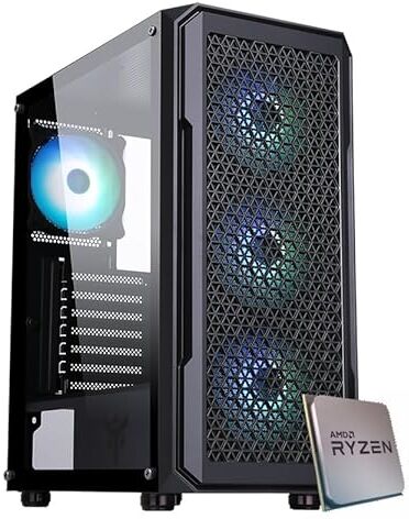 EMCA4 Computer Gaming PC Assemblato Fisso AMD Ryzen 5 4500 Radeon RX 6600 8GB M.2 1TB nvme Ram 16GB DDR4 3200Mhz B450 ARGB Windows 11