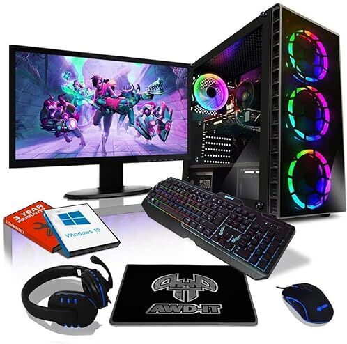 AWD-IT Kit Gaming PC Processore AMD Ryzen 4300G a 4 core ? Display LED da 55,9 cm ? Tastiera e mouse gamer ? 16GB 3200MHz ? 1TB ? Custodia LED blu ? WiFi ? Windows 11