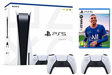 Sony PlayStation 5 Console Standard Edition, 825 GB, 4K, HDR (bluray Disc version) + FIFA 22 [PS5] + 2x Dualsense