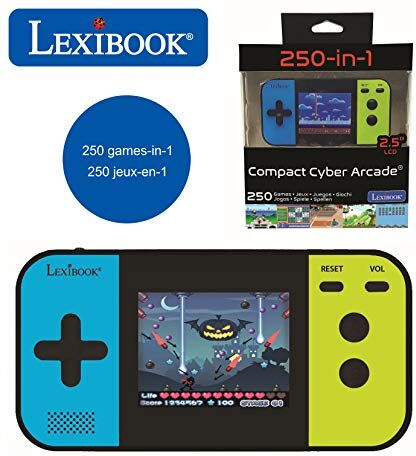 Lexibook - Console di Gioco Portatile Compact Cyber Arcade, 250 Giochi, LCD, Batteria, Videogioco Bambino Adolescente, Nero/Blu/Verde, Colore