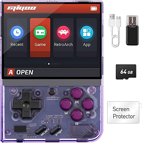 Whatsko Miyoo Mini Plus Game Console, Miyoo Mini+ Retro Console 64GB e WiFi Support.Cortex-A7 Linux System 3.5 pollici IPS Screen 3000mAh Pocket Console video portatile (Viola)