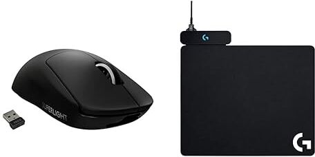 Logitech PRO X SUPERLIGHT Mouse Gaming Wireless & POWERPLAY Ricarica Wireless Tappetino Mouse, Tappetino per Mouse Gaming in Tessuto o Rigido, Mouse Pad Compatibile con G502 LIGHTSPEED