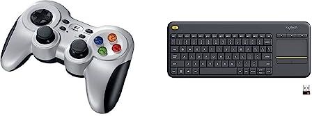 Logitech F710 Wireless Gamepad, 2,4 GHz Wireless con Nano-ricevitore USB, Grigio/Nero & K400 Plus Tastiera Wireless Touch TV, Facili Controlli Multimediali e Touchpad Integrato