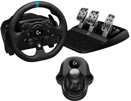 Logitech 923 Volante da Corsa e Pedali per Xbox One e PC, Presa Inglese Nero & Driving Force Leva di Cambio, 6 Marce di Velocità con manopola ad H, Pomello del Cambio ‎in Vera Pelle, Nero