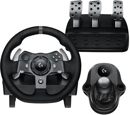 Volante da Corsa e Pedali 920 Driving Force, per Xbox One, Amp e PC & Logitech Driving Force Leva di Cambio, 6 Marce di Velocità con Manopola ad H, Pomello del Cambio ‎in Vera Pelle