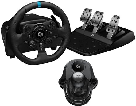 Logitech 923 Volante da Corsa e Pedali per PS5, PS4 e PC & Driving Force Leva di Cambio, 6 Marce di Velocità con Manopola ad H, Pomello del Cambio ‎in Vera Pelle