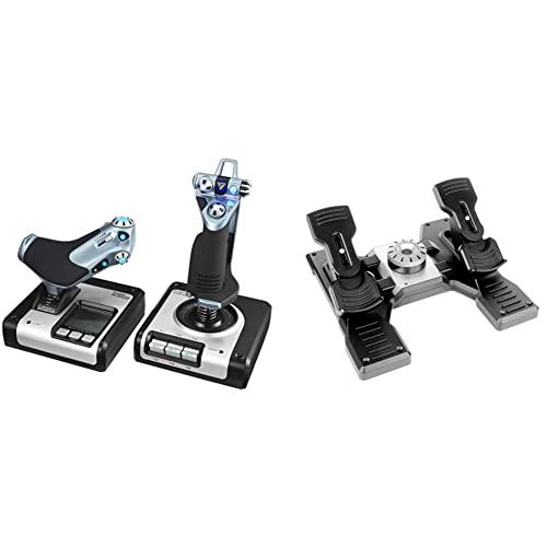 Logitech Saitek X52 Controller di Simulazione con Acceleratore, Joystick X52 HOTAS, Display ‎LCD, Pulsanti Illuminati & Saitek PRO Flight Rudder Pedals Pedaliera