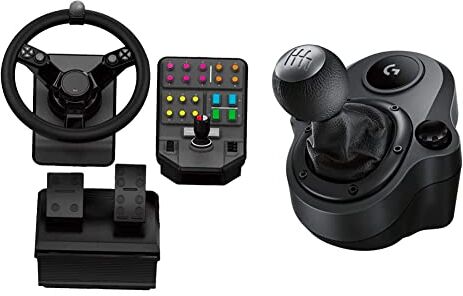 Logitech Saitek Farm Sim Controller, Kit Simulazione Macchine Pesanti Con Volante & Driving Force Leva Di Cambio, 6 Marce Di Velocità Con Manopola Ad H, Pomello Del Cambio ‎In Vera Pelle