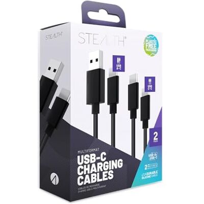 STEALTH Cavi di ricarica USB-C in silicone multiformato premium – Confezione doppia da 2 m, universalmente compatibili con dispositivi USB-C STEALTH Cavi di ricarica USB-C in silicone multiformato premium – Confezione doppia da 2 m, universalmente compatibili con dispositivi USB-C
