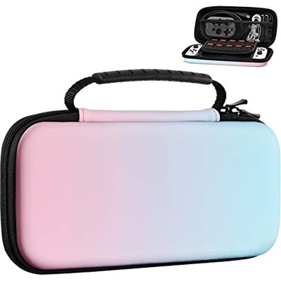 MoKo Custodia da Trasporto Compatibile con Nintendo Switch OLED/Switch Custodia Rigida per Console Switch, con 10 Slot per Schede di Gioco, Chiusura Cerniera Liscia, Rosa/Blu MoKo Custodia da Trasporto Compatibile con Nintendo Switch OLED/Switch Custodia Rigida per Console Switch, con 10 Slot per Schede di Gioco, Chiusura Cerniera Liscia, Rosa/Blu