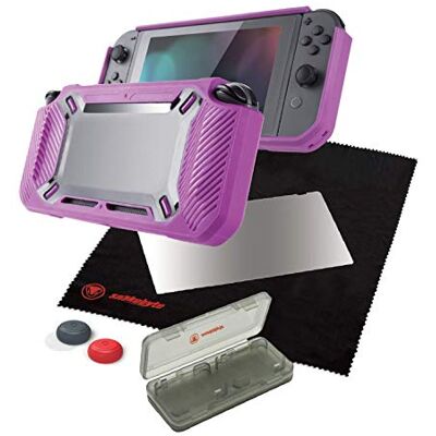 Snakebyte Tough Kit Hardcase Plus H9 Glass Screen Protector and Cleaning Cloth/Analog Control Caps/Game Case for use with Nintendo Switch, Pink Snakebyte Tough Kit Hardcase Plus H9 Glass Screen Protector and Cleaning Cloth/Analog Control Caps/Game Case for use with Nintendo Switch, Pink