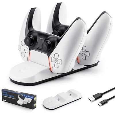NITHO Caricatore Compatibile con Controller PS5 D-Sense, Base di Ricarica PS5 per 2 Controller, Stazione di Ricarica Doppia con Cavo USB-C, Ricarica Simultanea per Controller PS5 NITHO Caricatore Compatibile con Controller PS5 D-Sense, Base di Ricarica PS5 per 2 Controller, Stazione di Ricarica Doppia con Cavo USB-C, Ricarica Simultanea per Controller PS5