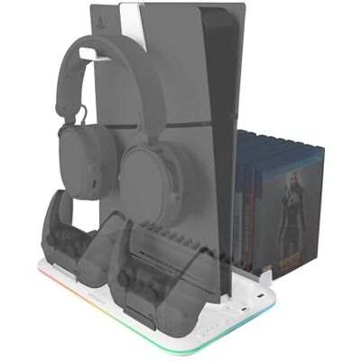 Mars Gaming MARSGAMING MPS5-B2, Supporto RGB per PS5 Slim Standard e Digital, 1x Ventilatore, Caricatore Doppio di Controller, Illuminazione Neon RGB, Organizer per Videogiochi + Supporto per Cuffie, Bianco Mars Gaming MARSGAMING MPS5-B2, Supporto RGB per PS5 Slim Standard e Digital, 1x Ventilatore, Caricatore Doppio di Controller, Illuminazione Neon RGB, Organizer per Videogiochi + Supporto per Cuffie, Bianco