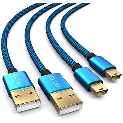 PAXO 2 cavi di ricarica da 4 m per controller PS3, cavo da USB a mini USB lungo, cavo intrecciato (intrecciato), placcato oro, blu/nero PAXO 2 cavi di ricarica da 4 m per controller PS3, cavo da USB a mini USB lungo, cavo intrecciato (intrecciato), placcato oro, blu/nero