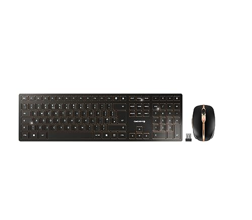 CHERRY DW 9100 SLIM, Set di Tastiera e Mouse Senza Fili, Layout per l'Italia (QWERTY), Connessione Bluetooth e Wireless 2,4 GHz, Tasti Silenziosi, Ricaricabile, Nero-Bronzo