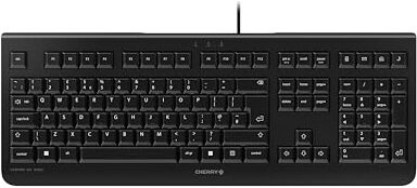 CHERRY KC 1000, Tastiera Con Filo, Layout per il Regno Unito (QWERTY), Plug & Play tramite Porta USB, Design Piatto, Battitura Estremamente Silenziosa, Nero