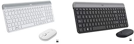 Logitech MK470 Kit Mouse e Tastiera, Layout Italiano Qwerty, Bianco & MK470 Kit Mouse e Tastiera Wireless per Windows, Ricevitore USB 2.4 GHz, ‎Sottile, Compatto, Grigio