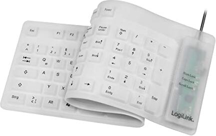 Logilink ID0018A Tastiera flessibile e impermeabile (QWERTZ) 109 tasti, con adattatore USB PCS/2, colore: Bianco