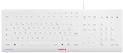 CHERRY STREAM PROTECT KEYBOARD, tastiera a filo con protezione in silicone rimovibile, layout francese (AZERTY), design piatto, disinfettabile, bianco-grigio