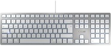 CHERRY KC 6000 SLIM FOR MAC, Tastiera Mac Con Filo (Porta USB-A), Layout per il Regno Unito (QWERTY), Tasti Silenziosi, Design Piatto, Bianco-Argento