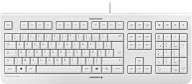 CHERRY KC 1000, Tastiera Con Filo, Layout per la Francia (AZERTY), Plug & Play tramite Porta USB, Design Piatto, Battitura Estremamente Silenziosa, Bianco-Grigio