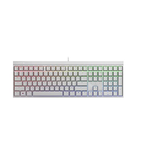 CHERRY MX 2.0S, Tastiera Gaming Con Filo con Illuminazione RGB, Layout per l'Unione Europea (QWERTY), Progettato in Germania, Interruttori originali MX BLUE, Bianco