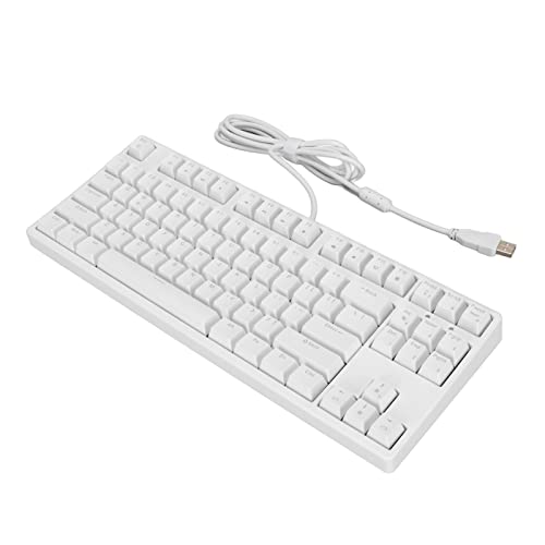 Lazmin112 Tastiera Meccanica, 87 Tasti Interruttore Marrone Funzione di Conversione della Tastiera Ergonomica N Key Rollover Tastiera Meccanica Cablata a Luce Bianca Chip di Gioco di