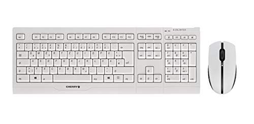 CHERRY B.UNLIMITED 3.0, set tastiera e mouse wireless, layout tedesco, tastiera QWERTZ, batterie ricaricabili, scritta tasti resistente all'abrasione, Blue Angel, bianco-grigio