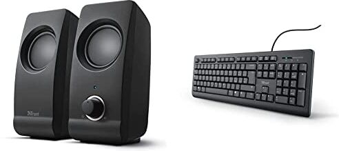 Trust Remo 2.0 Speaker Set, Nero, 18.5 x 19.5 x 8.5 cm; 600 grammi & Taro Tastiera USB Cablata, Layout Italiano QWERTY, Tastiera PC con Filo