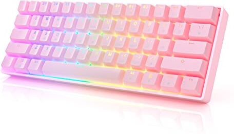 HK Gaming HKKB GK61 Mechanical Gaming Keyboard 60 Percent   61 RGB Rainbow LED Backlit Programmable Keys   USB Wired   For Mac and Windows PC   Hotswap Gateron Optical Yellow Switches   Pink