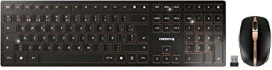 CHERRY DW 9100 SLIM, Set di Tastiera e Mouse Senza Fili, Layout per la Spagna (QWERTY), Connessione Bluetooth e Wireless 2,4 GHz, Tasti Silenziosi, Ricaricabile, Nero-Bronzo