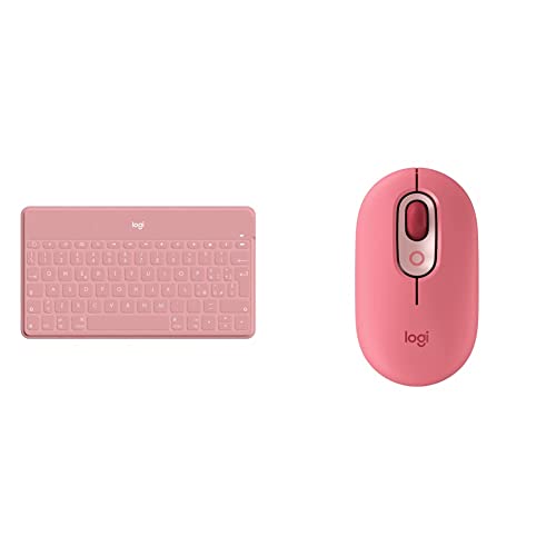 Logitech Keys-To-Go Tastiera Bluetooth, Sottile e Leggera- Rosa & POP Mouse Wireless con Emoji personalizzabili, Tecnologia SilentTouch