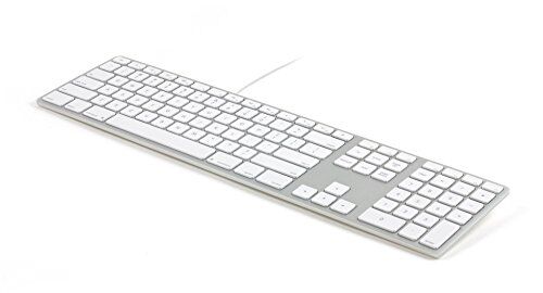 Matias Tastiera USB FK318S in alluminio Wired per Apple Mac OS   QWERTY  US   con tasti piatti reattivi e tastierino numerico aggiuntivo – Argento/Bianco