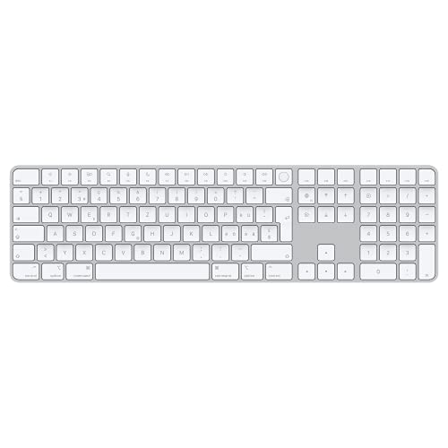 Apple Magic Keyboard con Touch ID e tastierino numerico: Bluetooth, ricaricabile. Compatibile con i computer Mac con chip Svizzera, tasti bianchi