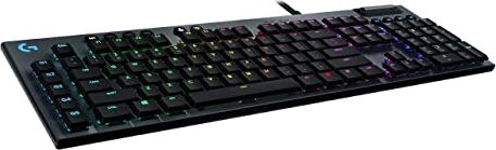 Logitech 815 LIGHTSYNC RGB Tastiera Gaming Cablata, Profilo ribassato, GL-Clicky Switches, 5 Tasti G Programmabili, USB Passthrough, Controlli Multimediali Dedicati, QWERTY US Layout, Nero